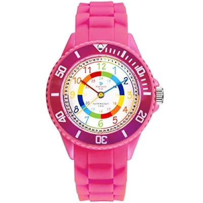 Immagine di Alienwork Kids Orologio di Apprendimento bambini Ragazze Rosa Bracciale in Silicone Multicolore Impermeabile 5 ATM Tempo
