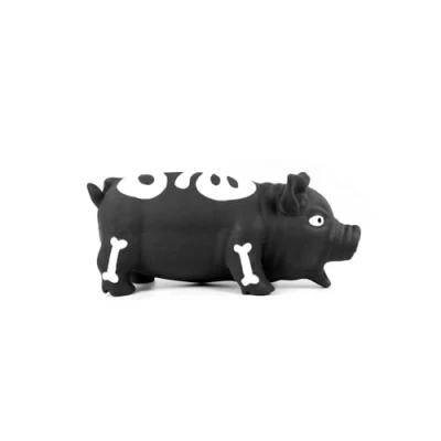 Immagine di Record Gioco per Cani in Lattice con Squeaker Horror Maiale Scheletro Giocattolo Interattivo Animali Materiale Resistente Colore Nero Dimensione: 22 cm
