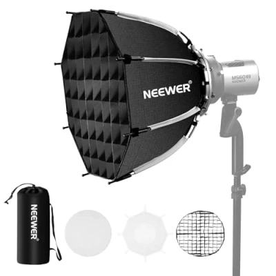 Immagine di NEEWER 45cm Softbox Ottagonale con Attacco Bowens, Piegatura Rapida Diffusori/Griglia a Nido d&#039;Ape/Borsa per Q4 RGB CB60 MS60B MS60C MS150B Compatibile Godox Aputure Luce Video da Studio, NS1P