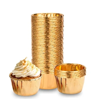 Immagine di Set da 100 Pirottini per Cupcake in Carta Antiaderente con Rivestimento Foglia di Alluminio, Ideali Muffin e Dolci, adatti Feste Compleanno Matrimoni
