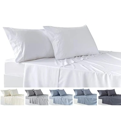 Immagine di Todocama Set di lenzuola da 4 pezzi, lenzuolo con angoli elasticizzati sopra due federe 50 x 80 cm. (letto 180 180x190/200 cm, bianco)