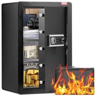 Immagine di VEVOR Cassaforte a una Porta da 99,1 L con Serratura Chiave e Password, Borsa Ignifuga, Portachiavi, Luce LED, 2 Divisori Regolabili Rimovibili per Denaro documenti Gioielli Nero