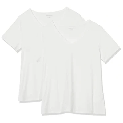 Immagine di Amazon Essentials T Shirt a Maniche Corte con Scollo V, Taglie Forti Donna, Pacco da 2, Bianco, 6XL Plus