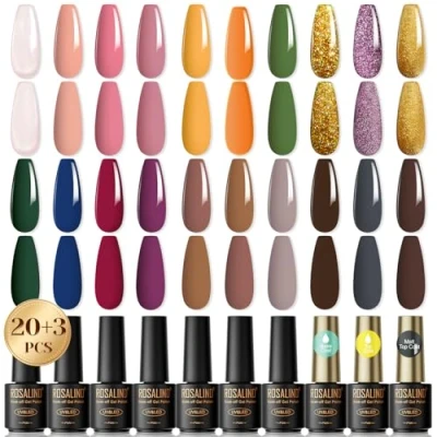 Immagine di ROSALIND Smalto Semipermanente per Unghie, 23 Pcs Mini Rosa nudo Viola Oro Marrone Glitter Unghie，Soak Off UV Novice Nail Art DIY