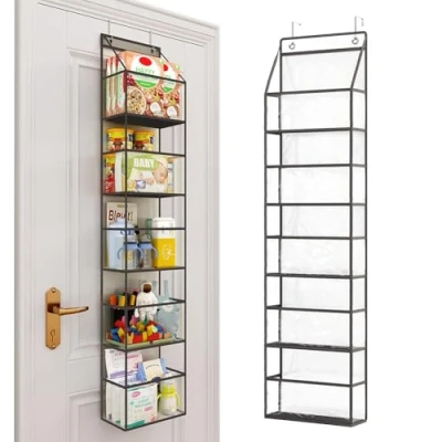 Immagine di BAKAJI Organizer 5 Ripiani da Porta con Ganci in Metallo e Scaffali PVC Trasparenti, Unità Mensole Salvaspazio Multiuso Capiente, Scaffalatura Bagno, Camera Letto, Ufficio, Cameretta (Nero)