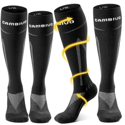 Immagine di CAMBIVO Calze Compressione Graduata Donna Uomo 2 Paia, Elastiche a 20 30mmHg, Antitrombo, Gambaletti Calzini Contenitive per Vene Varicose, Aereo, Sport, Corsa
