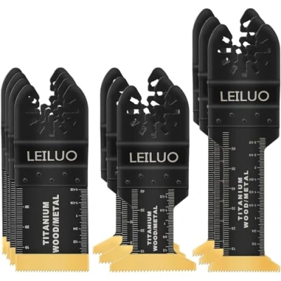 Immagine di LEILUO Kit di accessori multiuso in titanio, 10 pezzi, per unghie legno, taglio cartongesso, universali sega oscillante, con custodia, compatibile DeWalt Dremel, Makita e