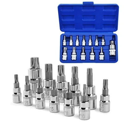 Immagine di Sukudon 13 pezzi set Inserti Torx di chiavi a bussola T8 T70 S2 Acciaio Bit Socket Tool Kit imposta per Riparare Motocicli, Biciclette, Mobili