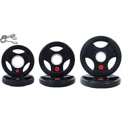 Immagine di Signature Fitness Olympic Piastra per pesi in ghisa, 5,1 cm, allenamento di forza e sollevamento pesi, rivestimento gomma, set da 15,9 kg