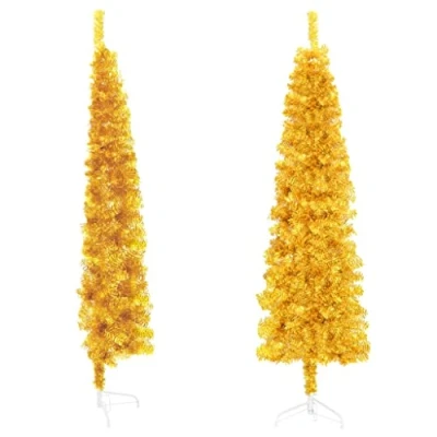 Immagine di vidaXL Albero Natale Artificiale Sottile a metà con Supporto Oro 180cm