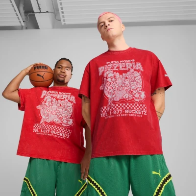 Immagine di Puma Hoops TEE Tshirt con stampa, Uomo, Taglia: Large, For all time red
