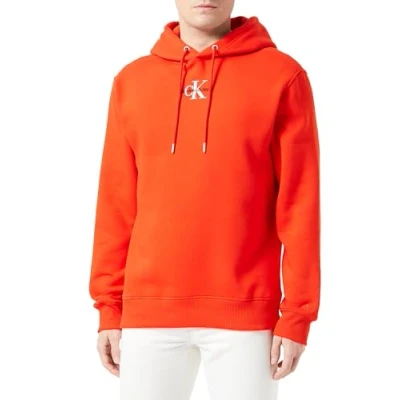 Immagine di Calvin Klein Jeans Uomo Felpa Monologo con Cappuccio, Rosso (Fiery Red), M