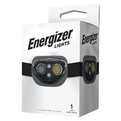 Immagine di Energizer Torcia frontale a LED, potente lampada luminosa, faro resistente all&#039;acqua per campeggio, pesca e corsa, batterie incluse, nero