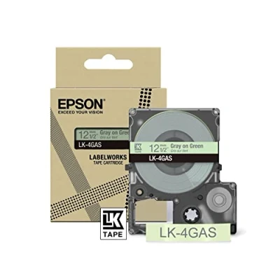 Immagine di Epson LabelWorks LK 4GAS Cartuccia a nastro per etichettatura compatibile con LW C610 e C410 Verde/grigio 12mm