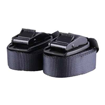 Immagine di Set di 2 cinghie tensione alta qualità con chiusura a morsetto, colore nero e protezione della fibbia in gomma, lunghezza 4 m, larghezza 25 mm, portata fino 540 kg