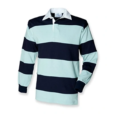 Immagine di Front Row Maglietta a righe, maniche lunghe, da rugby Duck Egg/Navy M