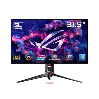 Immagine di ASUS ROG Swift OLED PG32UCDP Monitor Gaming con Pannello WOLED da 32 pollici (31,5) 4K 240Hz / FHD 480Hz, Tempo di Risposta 0,03ms, G SYNC, Care, USB Type C, VESA DisplayHDR 400 True Black, Nero