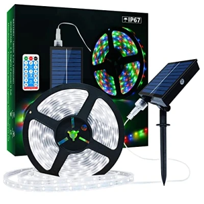 Immagine di Strisce LED Solari Esterni, 10m 560 Striscia IP67 Impermeabile, Luci Bianche Fredde con Telecomando, Illuminazione a 8 Modalità 2835 Corda SMD