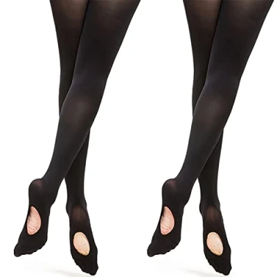 Immagine di DANCEYOU 2 Paia Collant Danza Classica Calze Balletto Opaco Elastici per Ragazze e Donne 70 Denari Nero Convertibili XL