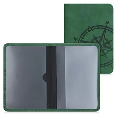 Immagine di kwmobile Custodia Ecopelle Nabuk per Libretto Circolazione Auto Cover Portalibretto con Scomparti Tessere Patente Foderina Portadocumenti Bussola Vintage