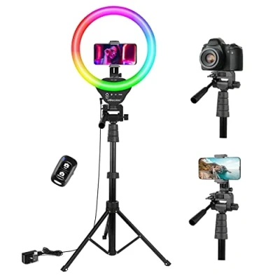 Immagine di UBeesize Ring Light 12 Pollice RGB Treppiede 170 cm con otturatore remoto 3 Colori e 35 Modello Dimmable Selfie per Selfie, Live Stream, Trucco, Tik Tok, YouTube