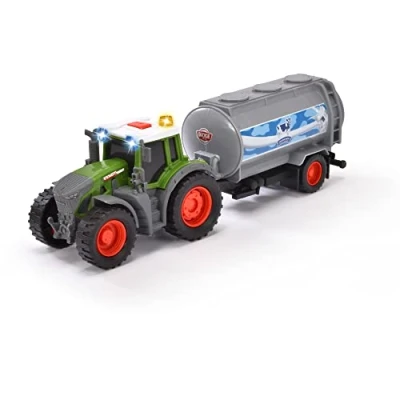 Immagine di Dickie Toys Trattore Fendt con ciondolo a forma di latte (26 cm) Recipiente giocattolo serbatoio per bambini dai 3 anni in su, veicolo da fattoria luce e suono, 203734000ONL,