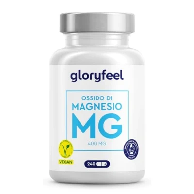 Immagine di Magnesio Integratore, 240 Capsule 3 Mesi di Fornitura, 100% Vegan, Ossido ad Alto Assorbimento, Integratore Muscoli &amp; Stanchezza, 400 mg Elementare, Integratori Sali Minerali