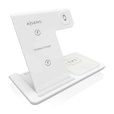Immagine di AISENS ASCH 15W3WC044 W Caricatore wireless USB C 3 in 1 da 15 per cellulare, Apple Watch, Aricular con custodia di ricarica, bianco
