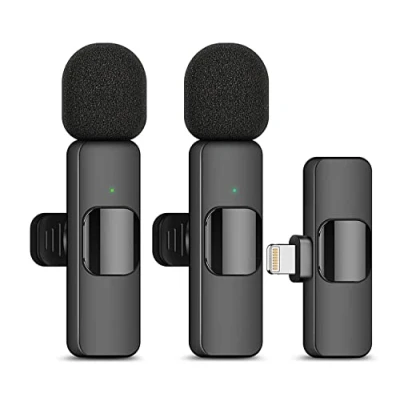 Immagine di microfono wireless lavalier HUACAM 2 pezzi, mini per registrazione, streaming live, YouTube, Tiktok, Facebook, cancellazione intelligente del rumore, sincronizzazione automatica, nessuna app