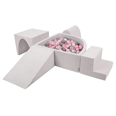 Immagine di KiddyMoon Area Di Gioco In Schiuma Con Quarto Angolare Piscina Palline (300 Palline) Per Bambini, Grigioch:Perla/Grigio/Trasparente/Rosa Chiaro