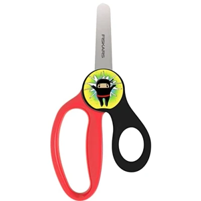 Immagine di Fiskars Forbici Per Bambini con immagine animata di un ninja, Lunghezza: 13 cm, destrimani e mancini, Lama metallo/Impugnatura in plastica, Nero/Rosso, Magic Morph, 1064075
