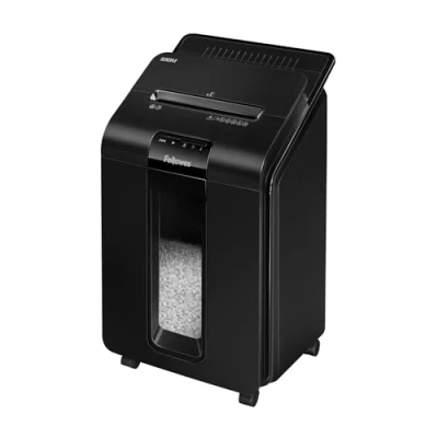 Immagine di Fellowes distruggi documenti ibrido a miniframmento 100M, funzionamento automatico e manuale, 100 fogli, per casa piccolo ufficio, distruggidocumenti silenzioso con modalità riposo, nero