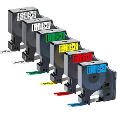 Immagine di UniPlus Compatibile Nastro per Etichette Sostituzione di Dymo D1 45010 45013 45016 45017 45018 45019 Nastri LabelManager 160 280 220P 420P PnP LabelWriter 450, 12mm x 7m, 6 Colore