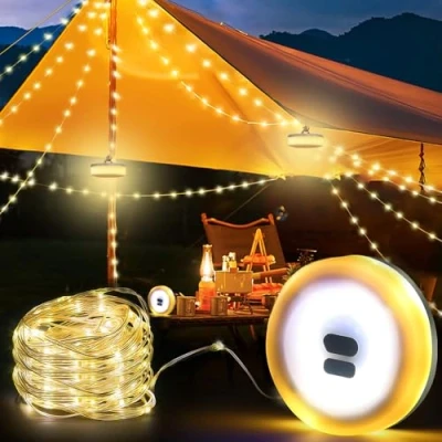 Immagine di mizikuu Stringa Di Luci da Campeggio, 10M Catena Luminosa Campeggio Portatile Impermeabile con 7 Modalità Luce Ricaricabile per Viaggi Esterni Cortile Decorazione