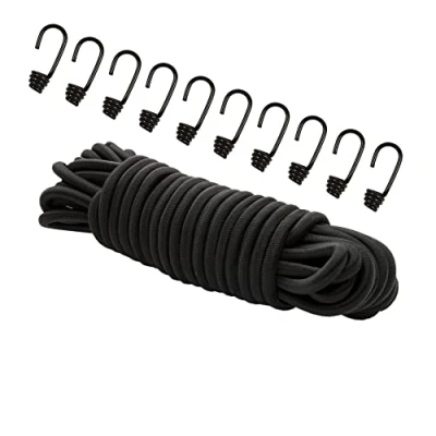 Immagine di Dreamprint corda espandibile, 8 mm, nera, 20 m, in gomma, di tensione, elastica con 10 ganci a spirale, diametro mm