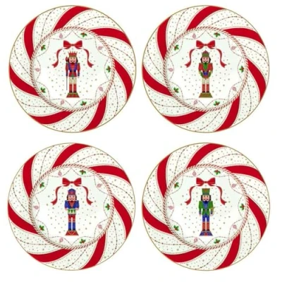 Immagine di Easy Life Set 4 piatti dessert in porcellana con schiaccianoci box regalo vintage &quot;Nutcracker Twist&quot; D19 cm