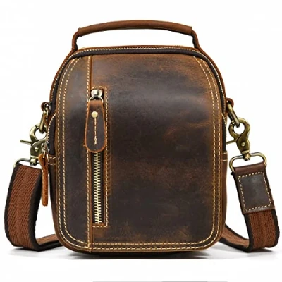 Immagine di LUUFAN borsa a tracolla vintage in pelle da uomo, per viaggi d&#039;affari, (marrone), Marrone, M, Borse