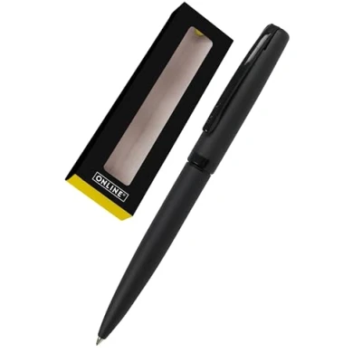 Immagine di Online Penna a sfera Eleganza Pure Black I di alta qualità in metallo nero ricarica grande sostituibile, clip metallo, colore inchiostro nero, resistente ai documenti, con confezione regalo