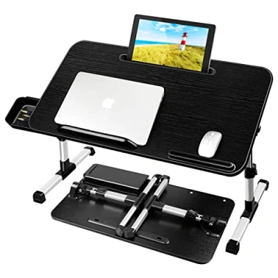 Immagine di AirOpen Tavolino da Letto, Regolabile in Altezza und Angolo, Pieghevole con Cassettiera, Supporto per Tablet, Tavolini Divano, Pavimento (60 x 34 cm, Nero)