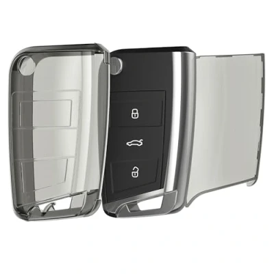 Immagine di kwmobile Custodia Chiave Auto Compatibile con VW Golf 7 MK7 3 Tasti Cover Guscio Telecomando Macchina TPU Morbido Case Trasparente Nero/Trasparente