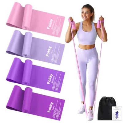 Immagine di Fokky Elastici Fitness [Set di 4], 2 M Palestra con 4 Livelli Resistenza, Fasce Elastiche per Donne e Uomini, Elastico Pilates Yoga Fisioterapia Allenamento della Forza