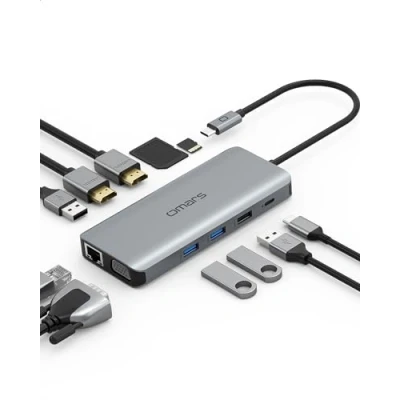 Immagine di Omars Docking Station, Hub USB C con Triplo Display Dual HDMI e VGA, Adattatore Station Multiporta 2 4K, Gigabit Ethernet RJ45, PD 100W, 4 USB, SD/TF per MacBook Pro/Air