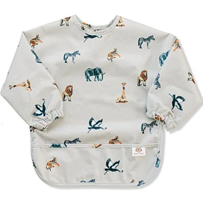 Immagine di Bubba Bear® Set bavaglini a LED per bambini maniche lunghe svezzare il mantello Bavaglino impermeabile senza nutrire i e catturare gli alimenti…, Beige Safari, 3 6 anni