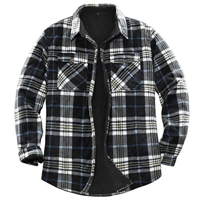 Immagine di Camicia giacca da uomo in flanella foderata caldo pile Sherpa (tutto foderato Sherpa), blu navy/beige., Small