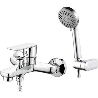 Immagine di Ibergrif M13002 Supreme, Rubinetto Miscelatore Monocomando per Doccia Vasca con Doccetta, Supporto e Flessibile, Cromo, Argento