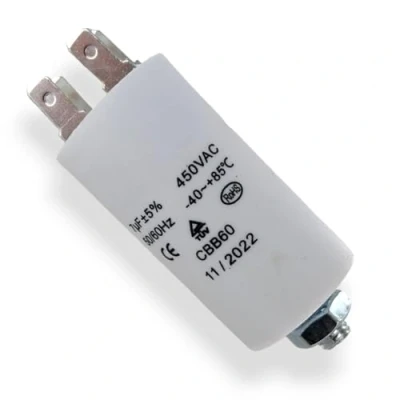 Immagine di DEKAROX condensatore universale 7µF 450 V Ø30 x 57 mm con bande AMP da 6,3 mm, vite di fissaggio M8 CBB60, avviamento e funzionamento per elettrodomestici