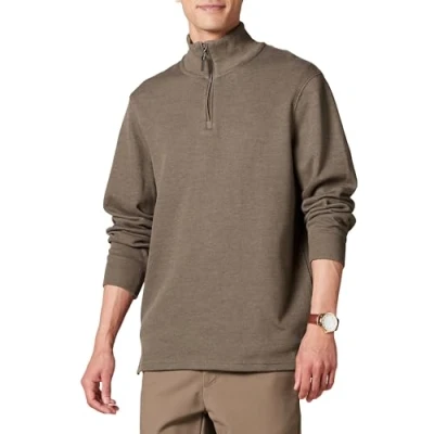 Immagine di Amazon Essentials Maglione a Coste Francesi con Zip Corta Uomo, Marrone Puntinato, M