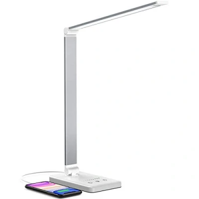 Immagine di Chesbung Lampada da scrivania a LED, dimmerabile, 5 colori e 10 livelli di luminosità, funzionamento touch, pieghevole, con porta ricarica USB protezione per gli occhi