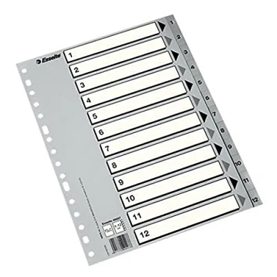 Immagine di Esselte indicizzazione numerici in plastica, PP, formato A4, a 1 12, GAMA Eco, Grigio, 49209