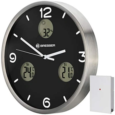 Immagine di BRESSER Orologio da Parete radio controllato MyTime io NX con Termometro e Igrometro Diametro 30 cm nero